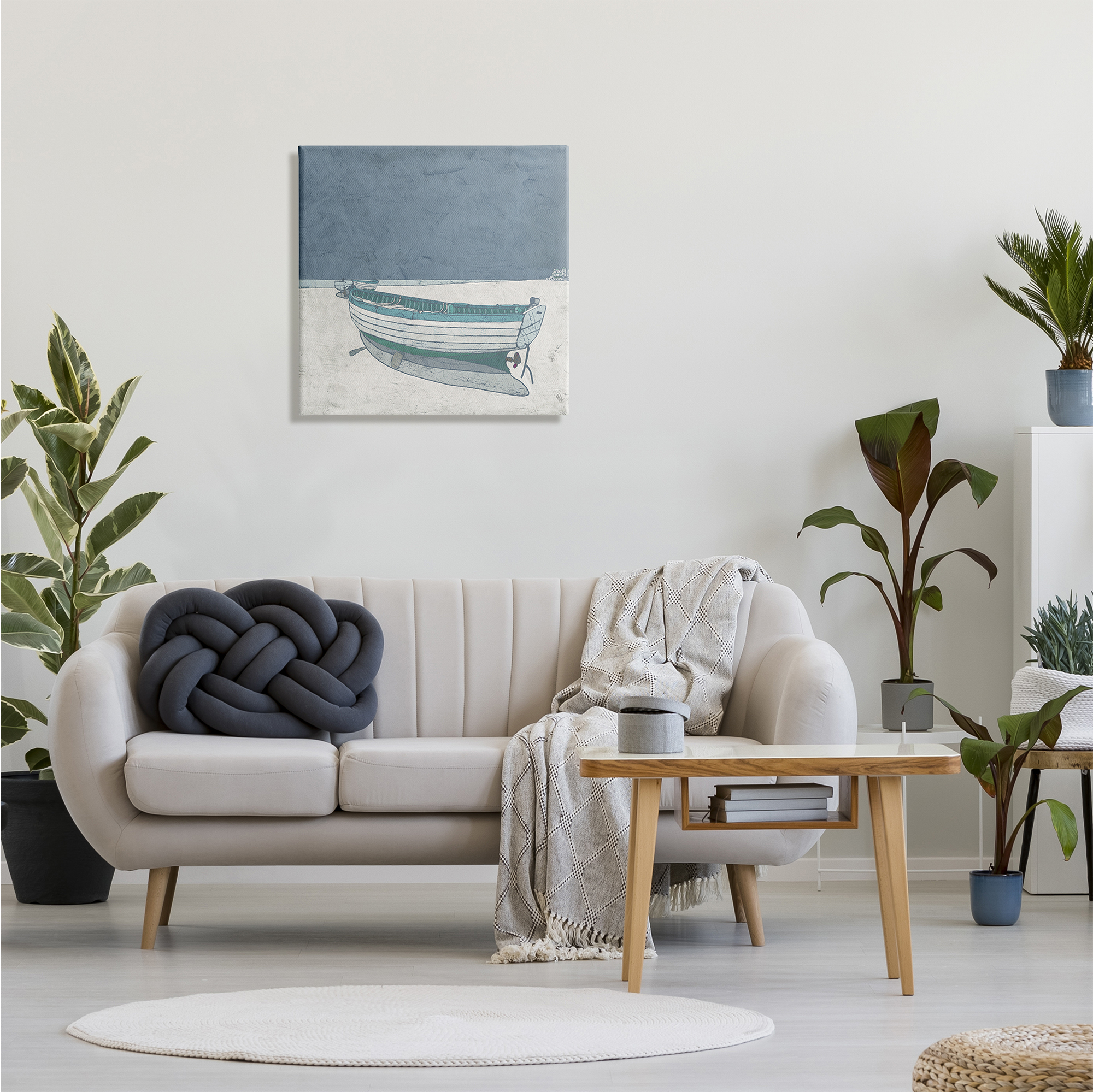 Stupell Industries Rustic Boat on Sand Monochromatic Nautical Beach City, 24 x 24, Designed by Ynon Mabat