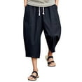 thumbnail image 5 of Dezsed Mens Capri Long Shorts Harem Pants Men's Casual Slim Sports Pants Calf-Length Linen Trousers Baggy Harem Pants Black L, 5 of 5