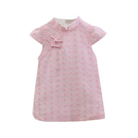 

Kids Summer Clothes Clearance Girls New Short Sleeve Solid Color Fashion Retro Cheongsam Dress Girls Summer Floral Dress 3-4 Years