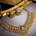 thumbnail image 4 of Indian Bridal Jewelry Set for Women Antique Oxidized Gold Plated Choker Necklace with Cubic Zirconia Jhumka Tassel Earrings Traditional Wedding Party Festival Wear Boho Ethnic Statement Jewelry, 4 of 12