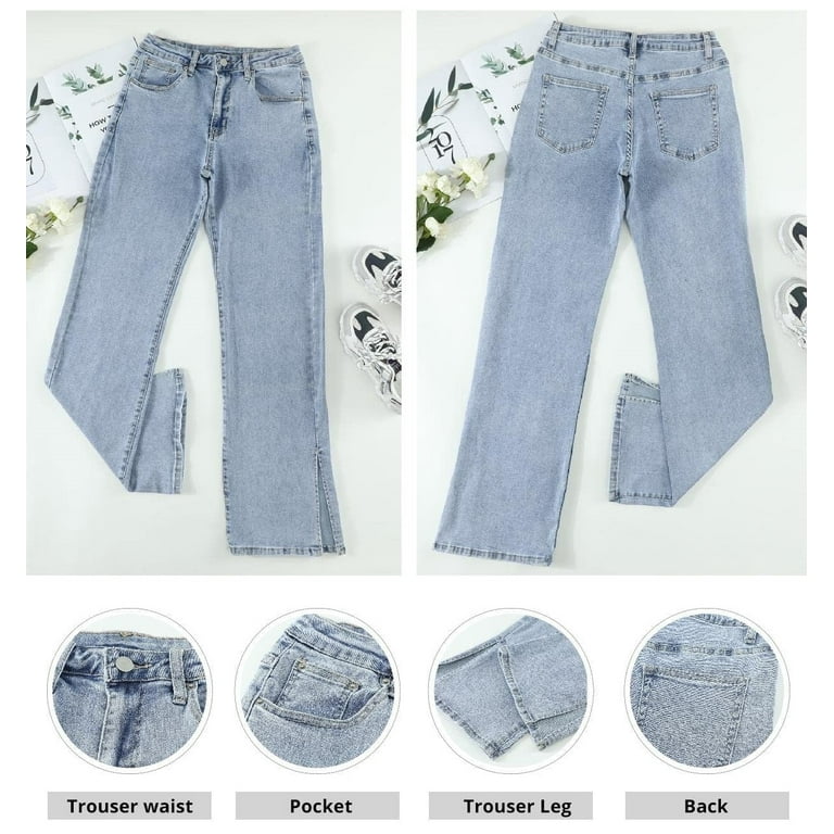 Astylish Mid Rise Jeans for Women Distressed Straight Leg Jeans