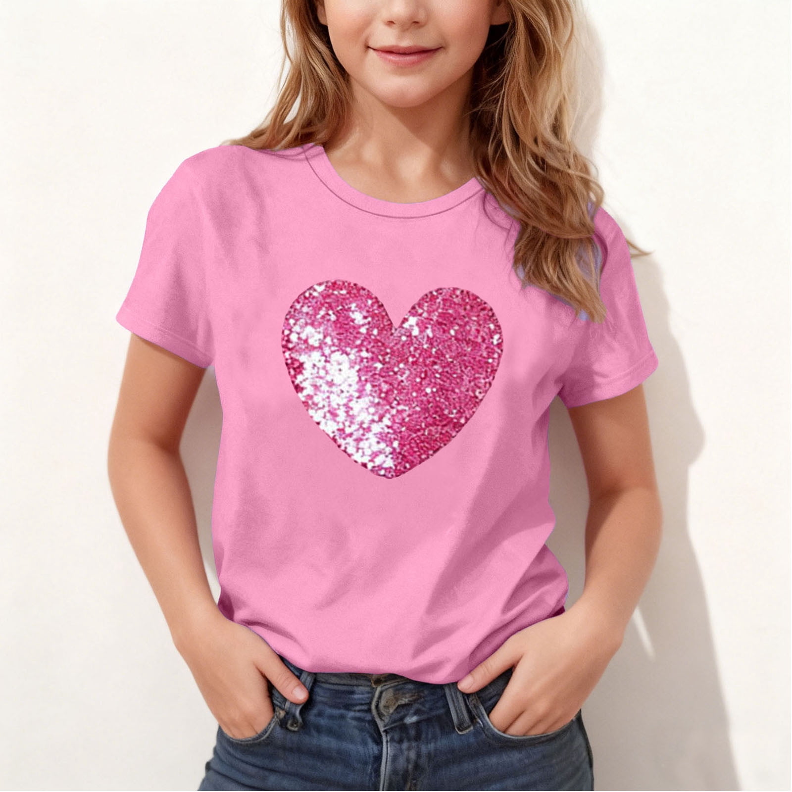 LckLvx Valentines Shirts for Boys Girls Heart Graphic Tees T-Shirt Kids Crew Neck Short Sleeve Tops