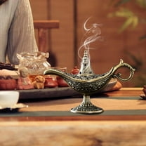 Vintage Aladdin Genie Lamp Incense Burner, Antique Bronze Metal Hollow Carved Aroma Holder, Handcrafted Tabletop Ornament for Yoga, Meditation, and Home Decor