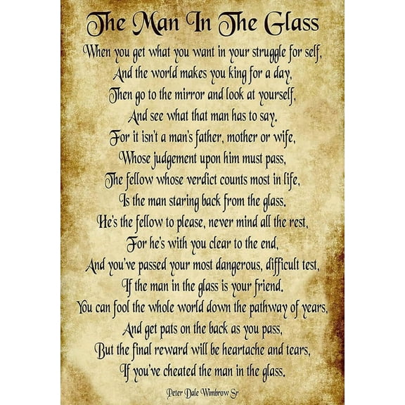 The Man in The Glass Poem Wall Art Home Decorative for Bedroom Artwork Wall Prints for Bathroom Vertical Poster