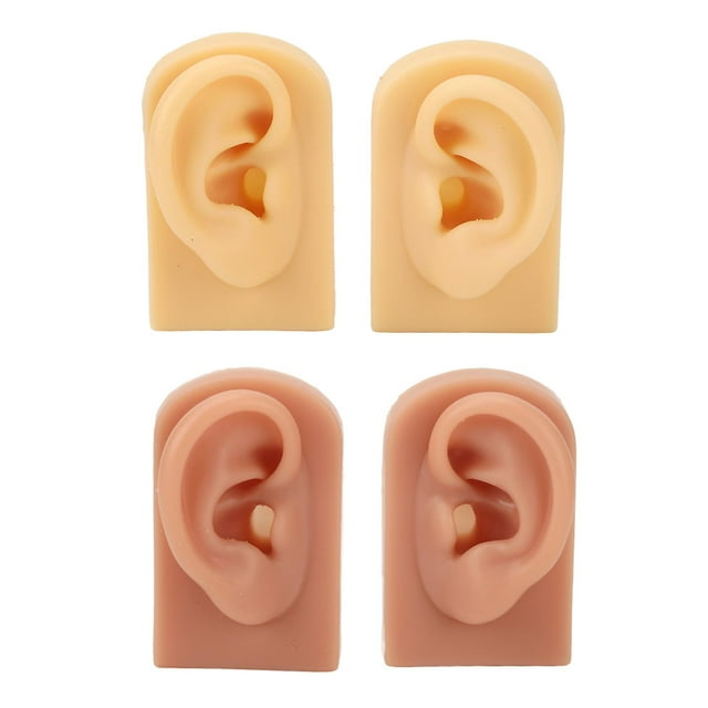 Lot de 2 paires de modèles d'oreille en silicone réutilisables pour la pratique du piercing, acupuncture 3D
