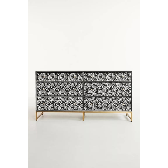 lalita inlay six drawer dresser black, lalita bone inlay dresser, bone inlay sideboard, bone inlay cabinet