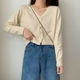 thumbnail image 3 of Women's Spring Autumn Cropped Cardigan Long Sleeve V-Neck Button Down Short Knitted Sweater Solid Color Shiny Jacket Casual Occasions Tops, 3 of 4