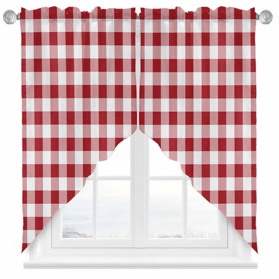 Red White Swag Valances for Windows 2 Pack Buffalo Plaid Swag Kitchen Curtains 36 Inches Long Rod Pocket Short Window Treatment for Kitchen Bathroom 28"x36"