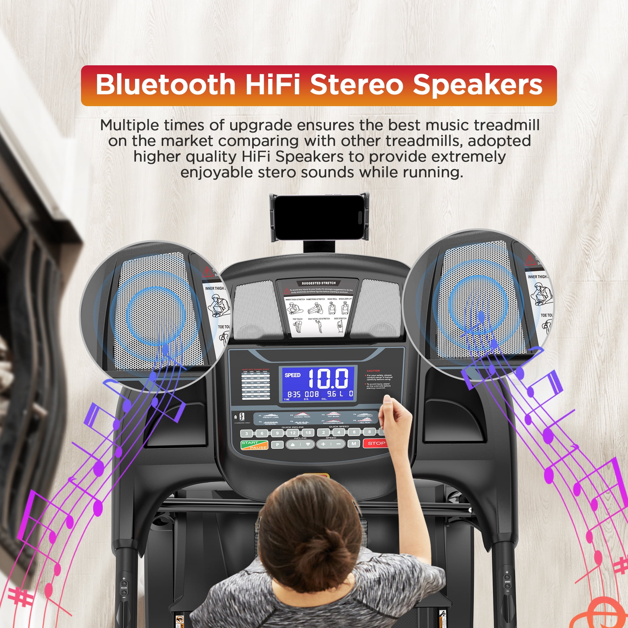 5HP Foldable Treadmill for Home, Jogging Walking Treadmill with Handle, 20% Auto Incline, 330 Lb Capacity, 12MPH, APP Connectivity, 71 Programs, Bluetooth, APP with Free Train Courses, Knee Strap Gif