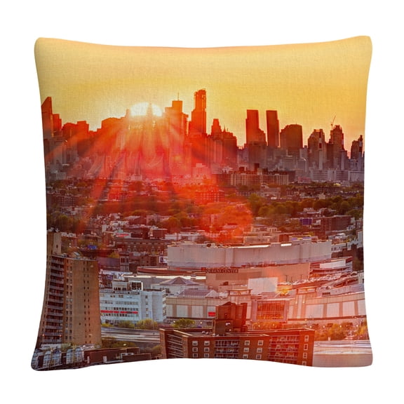 Midtown Sunset' Orange Cityscape By Masters Fine Art 16 X 16 Decorative Throw Pillow