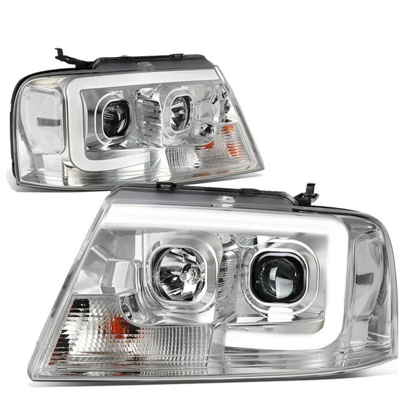 DNA Motoring LED Light Bar Projector Headlight for 04-08 F150 Mark LT, Chrome Housing Clear Corner