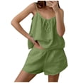 thumbnail image 2 of Cagogo Women's V Neck Sleeveless Tank Top Shorts Set Casual Two Piece Solid Summer Outfits Loose Matching Lounge Sets Tracksuits Travel Beach Clothes, Army Green L, 2 of 7