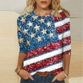 thumbnail image 2 of Aboser American Flag Tops for Women 3/4 Sleeve Patriotic T Shirts Plus Size Holiday Top Funny Stars and Stripes Graphic Shirt Dressy Casual Vacation Tshirt Blouses, 2 of 5
