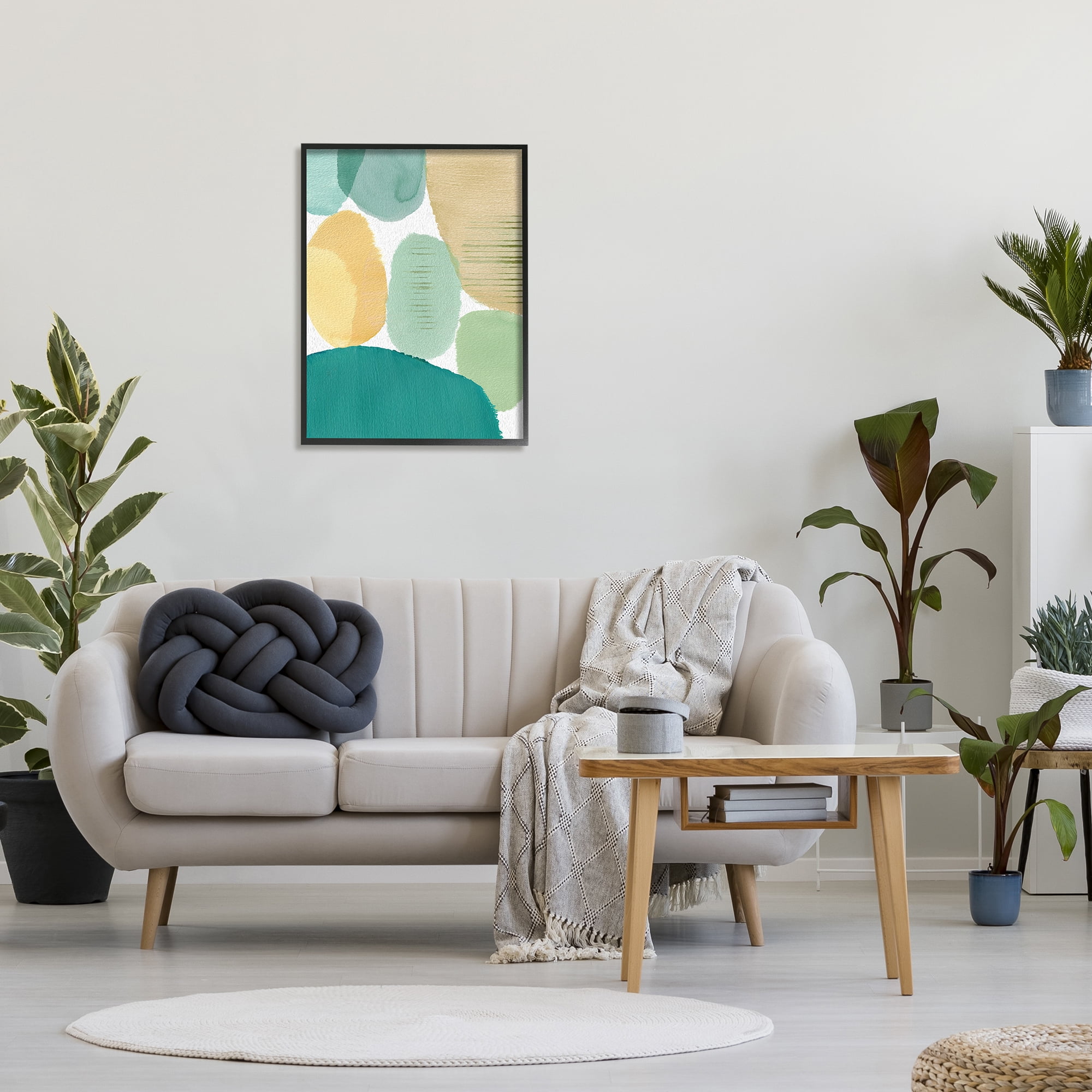 Stupell Industries Green & Yellow Circles Abstract Painting Black Framed Art Print Wall Art, 24 x 30