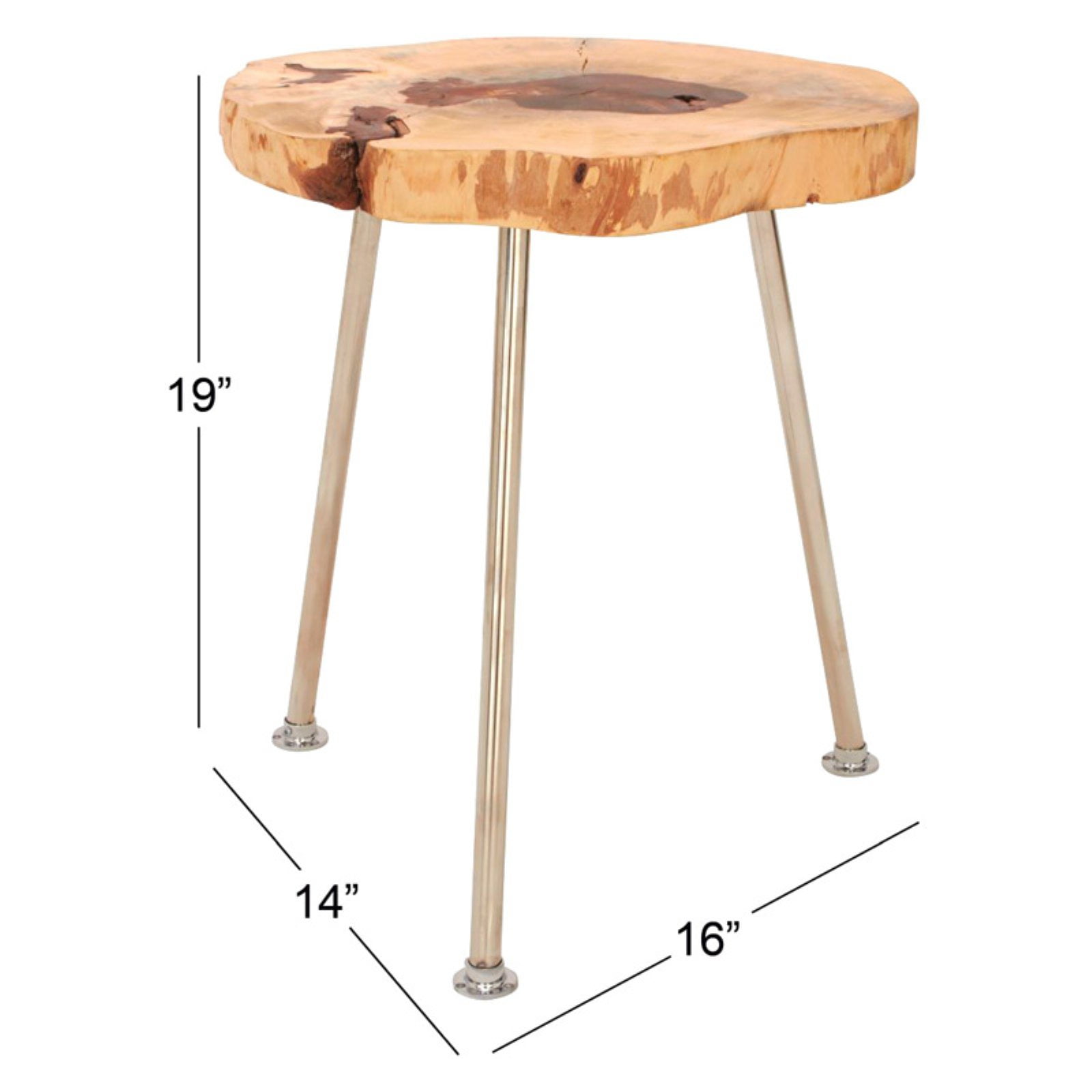 Decmode Natural 19 X 16 Inch Polished Stainless Steel And Tamarind Wood Round Accent Table Oak Brown