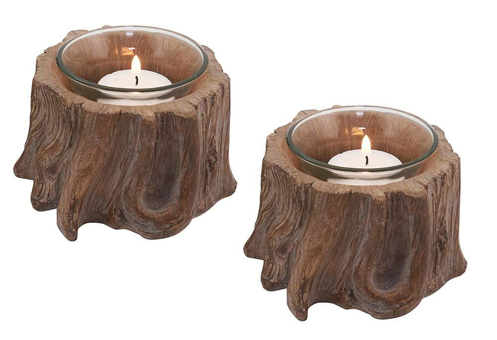 Tree Stump Accent Piece Candle Holders Set of 2