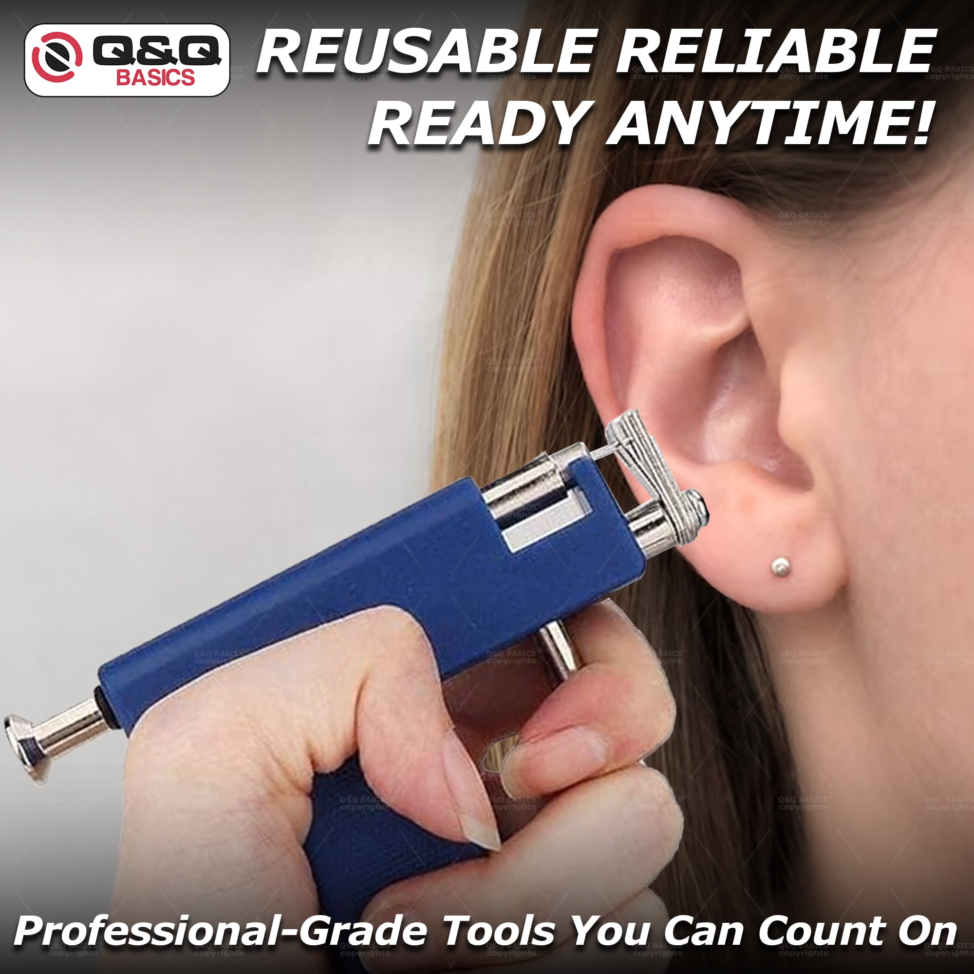 Q&Q BASICS Professional Piercing Gun Kit - Ear Piercing Gun, Nose Piercing Gun, and Body Piercing Gun with Studs Punch Tool Set for Safe and Efficient Piercings