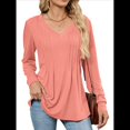 thumbnail image 1 of Blusas de Larga Abullonadas para Mujer, con Cuello en V Plisado, Estilo Túnica de Otoño, Elegantes, Informales, Holgadas, para Verano Rosa XL, 1 of 9