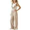 thumbnail image 3 of Womens Overalls Cotton Jumpsuits Ruffle Trim Sleeveless Romper Wide Leg Empire Waist Overall with Pockets, 3 of 5