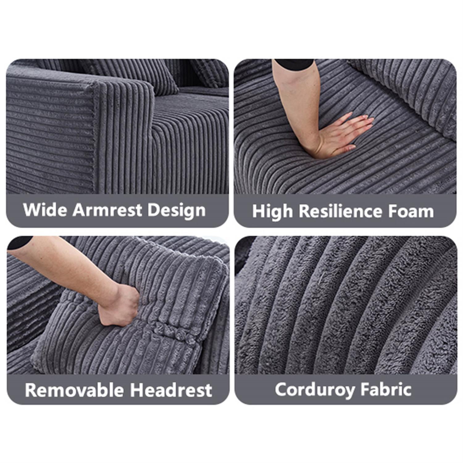 Demi Bonn 125" Modern Modular Sectional Sofa, L-Shaped Upholstered Cloud Couch with Deep Seats & Right Facing Chaise for Living Room, Dark Gray