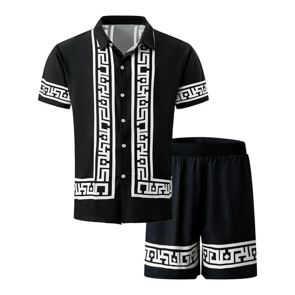 JLFKNG Fashion Men's 2Pcs Outfits Summer Short Sleeve T Shirts And Shorts Breathable Casual Floral Printed Hawaiian Style Lounge Summer Sets