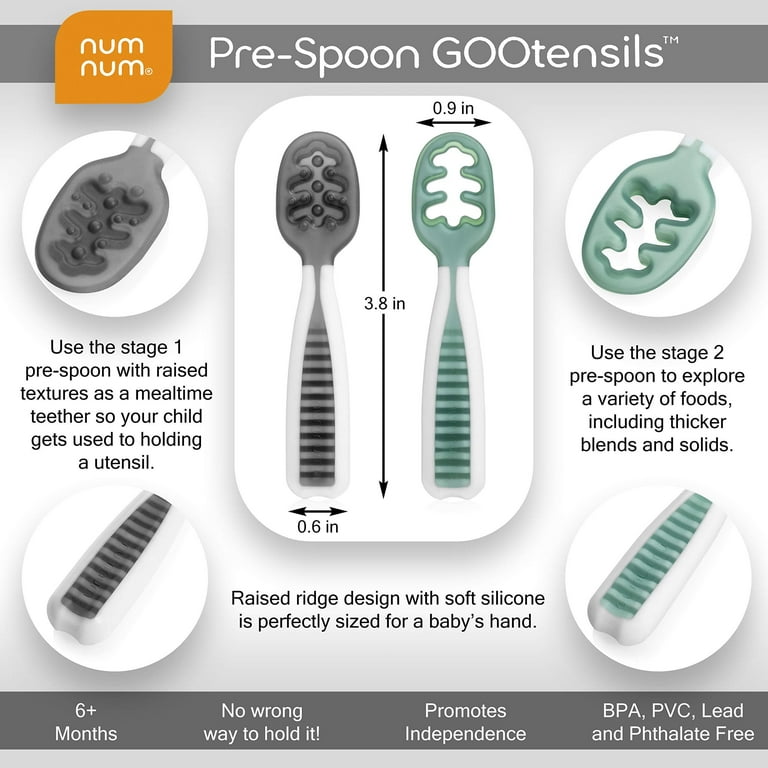 NumNum Pre-Spoon GOOtensils | Baby Spoon Set (Stage One + Stage Two) | BPA  Free Silicone Self Feeding Utensil | #1 Doctor Recommended Baby Led Weaning