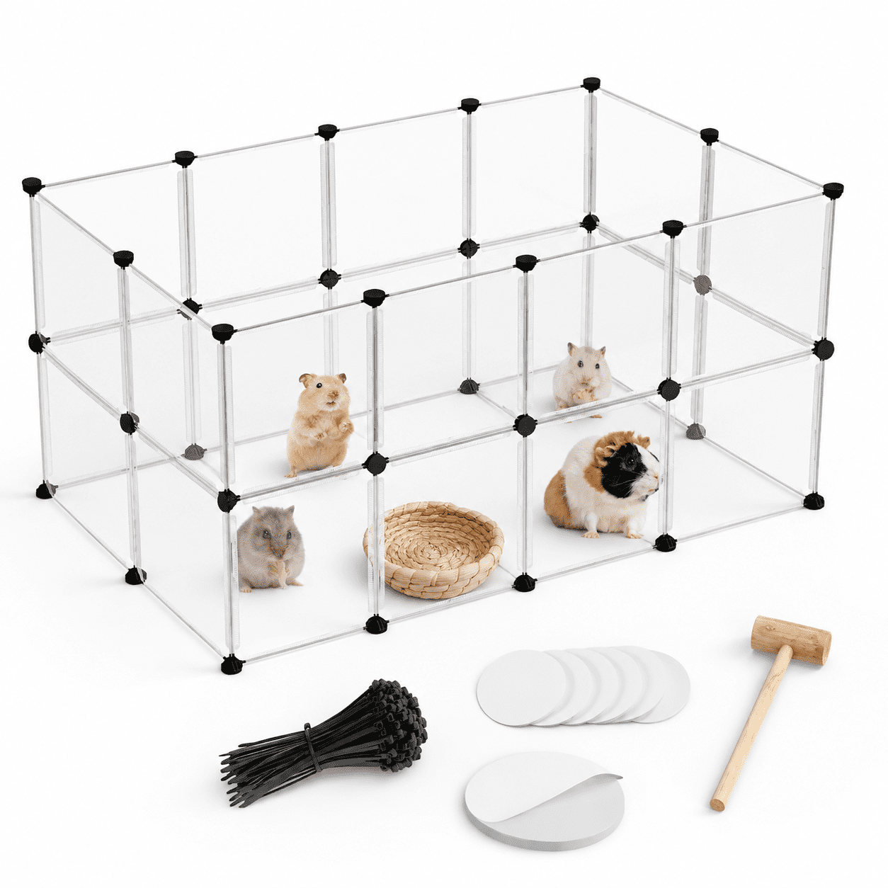 Transparent 24 Panels - 48"L x 24"W x 28"H Pet Playpen for Small Animals