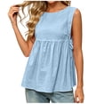 thumbnail image 3 of Womens Summer Shirts Casual Crew Neck Side Tie Tank Top Flowy Peplum Camisole for Daily Vacation Light Blue S, 3 of 7