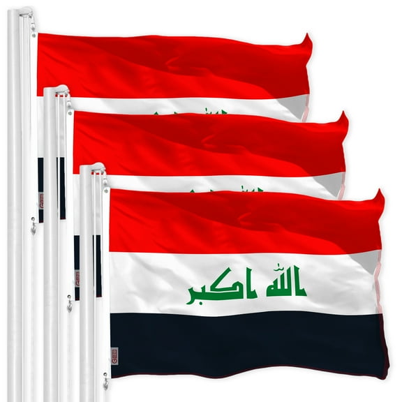 G128 – 3 Pack: Iraq (Iraqi) Flag | 3x5 feet | Printed 150D – Indoor/Outdoor, Vibrant Colors, Brass Grommets, Quality Polyester, Much Thicker More Durable Than 100D 75D Polyester