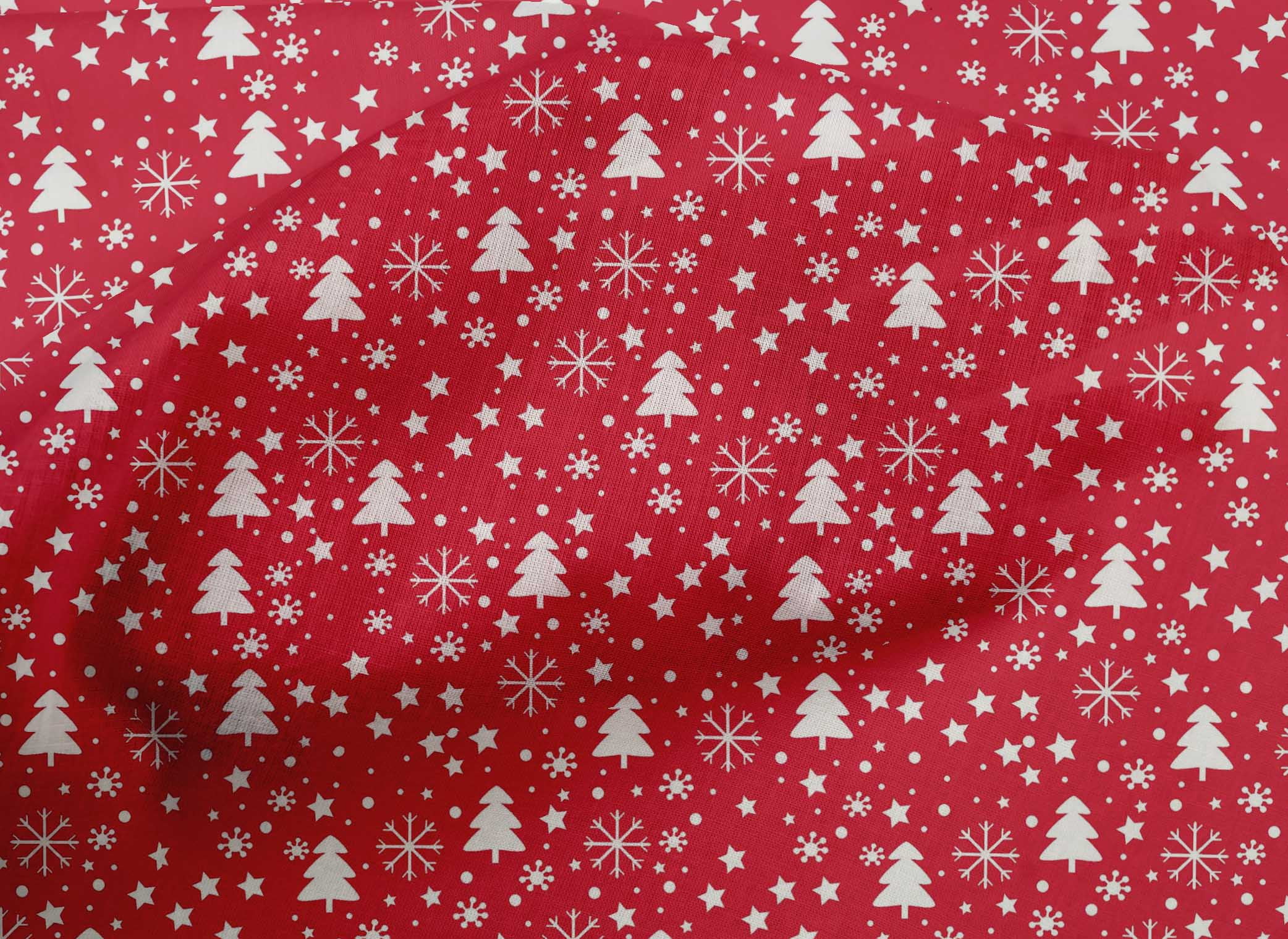 oneOone Cotton Poplin Bright Red Fabric Snowflake,Star & Tree Dress Material Fabric Print Fabric By The Yard 42 Inch Wide