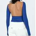thumbnail image 5 of AXXD Women Tops Trendy Blue Basic Summer 2024 Halter Long Sleeve Top Slim Temperament Solid Color Base Shirt Sexy Spice Girl T-shirt, 5 of 5