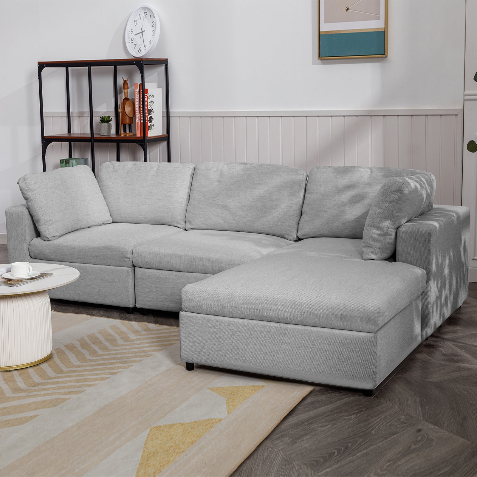 MUZZ Convertible Sectional Sofa Couch,L Shaped Couch,Reversible 4-Seater Sectional Couch Sofa with Pillows and Chaise Lounge for Living Room/Apartment(Light Grey)