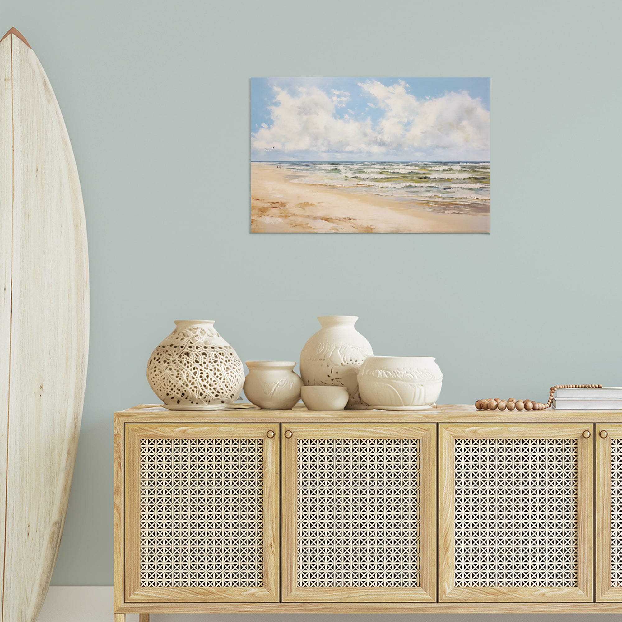 Stupell Industries Cloudy Summer Beach Nautical & Beach Painting Wrapped Canvas Art Print Wall Art, 30 x 20