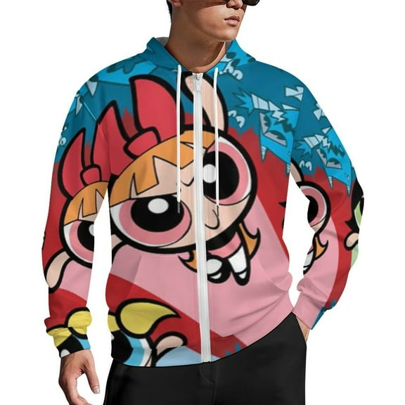 The Powerpuff Girls Zip Up Hoodies Unisex Realistic 3D Print Sweatshirt Long Sleeve Hooded Jacket Coat S