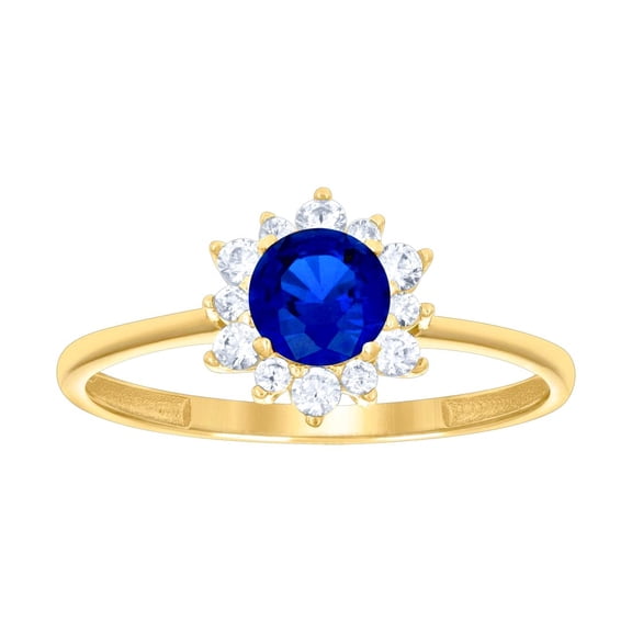14k Yellow Gold Womens Blue White Cubic Zirconia Flower Fashion Ring 5.8x8.8mm Wide Ring for Women