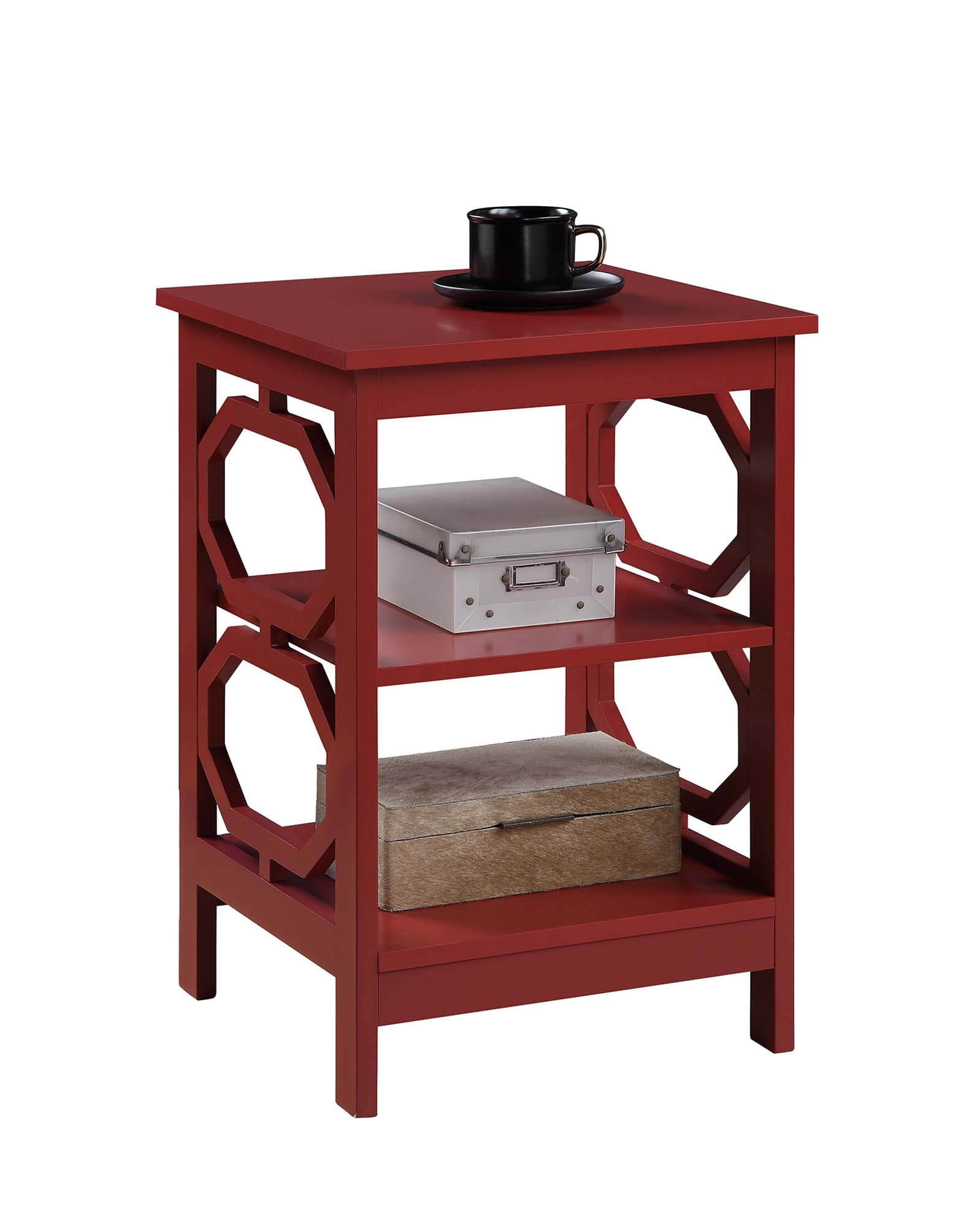 Convenience Concepts Omega End Table with Shelf, Cranberry Red
