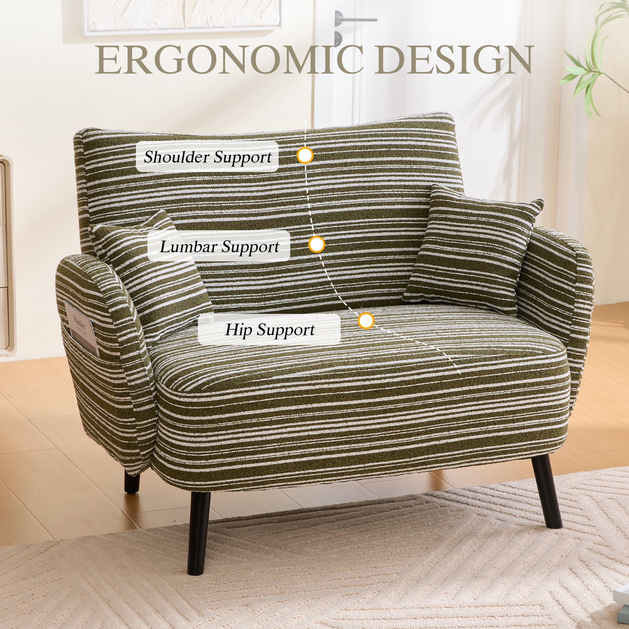 Jopath 47.64" Loveseat Sofa Couch,Modern Comfy Boucle Sofa Couch with Storage Pockets for Bedroom,Small Spaces,Apartments,Olive Green