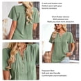 thumbnail image 5 of Women's Green XL Pure Color Flutter Sleeve V-Neck Top with Button Trim and Pleats for Summer Casual Wear, 5 of 8