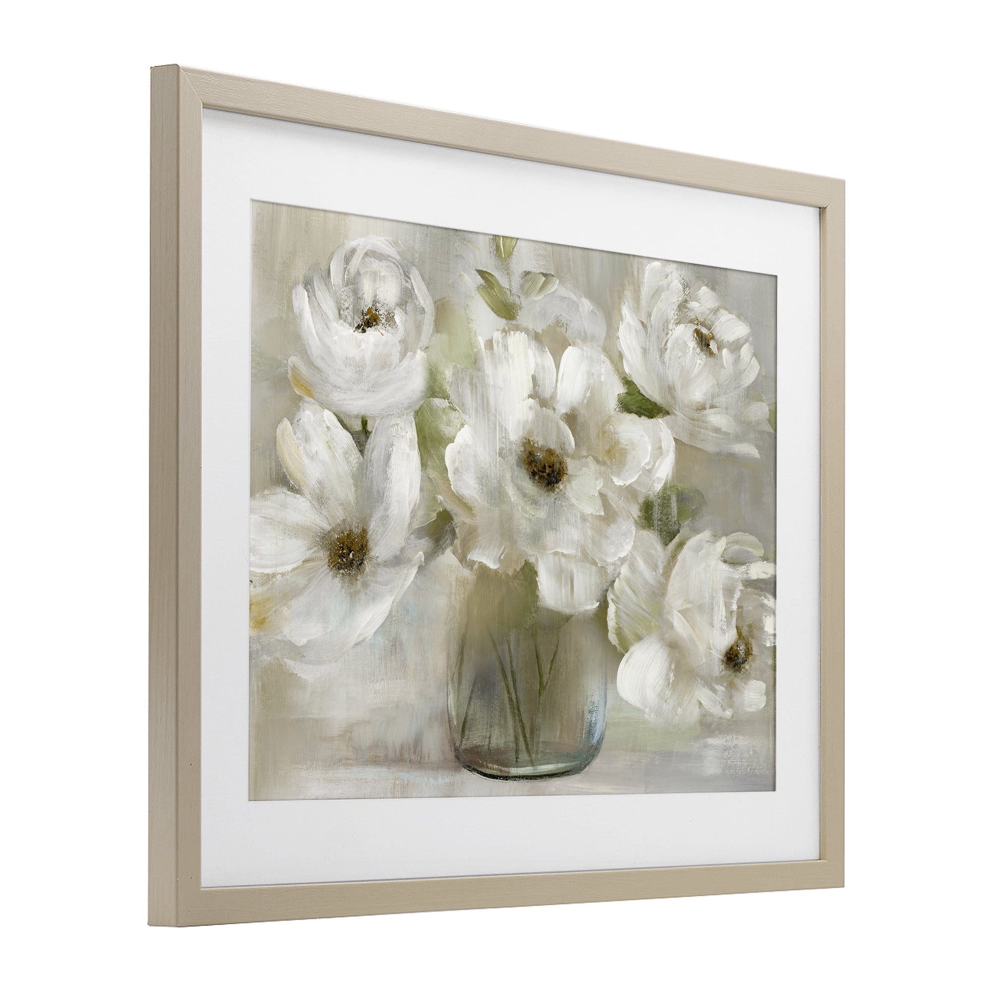 Stupell Industries Gentle White Petals in Vase Birch Framed Print Under Glass, design by Nan