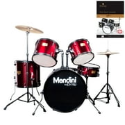 Mendini by Cecilio Complete Full Size 5-Piece Adult Drum Set w/ Cymbals Pedal Throne Sticks, Lesson Book, Metallic Bright Red MDS80-BR