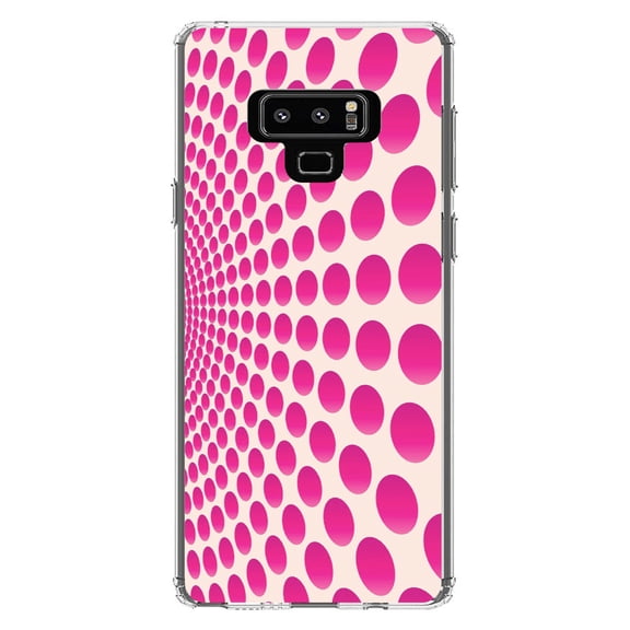 DistinctInk Clear Shockproof Hybrid Case for Samsung Galaxy Note 9 - TPU Bumper, Acrylic Back, Tempered Glass Screen Protector - Hot Pink Polka Dots Swirl