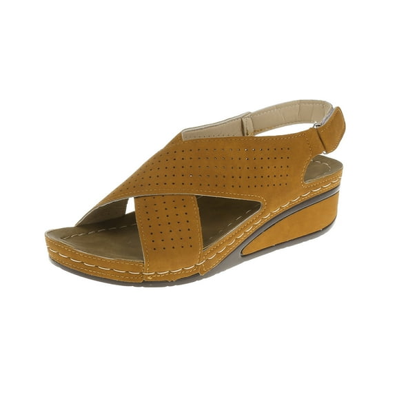 LoyisViDion Womens Sandals Clearance Fashion Women Ankle Strap Summer Slide Sandals Platforms Casual Wedges Shose Yellow 10.5(43)