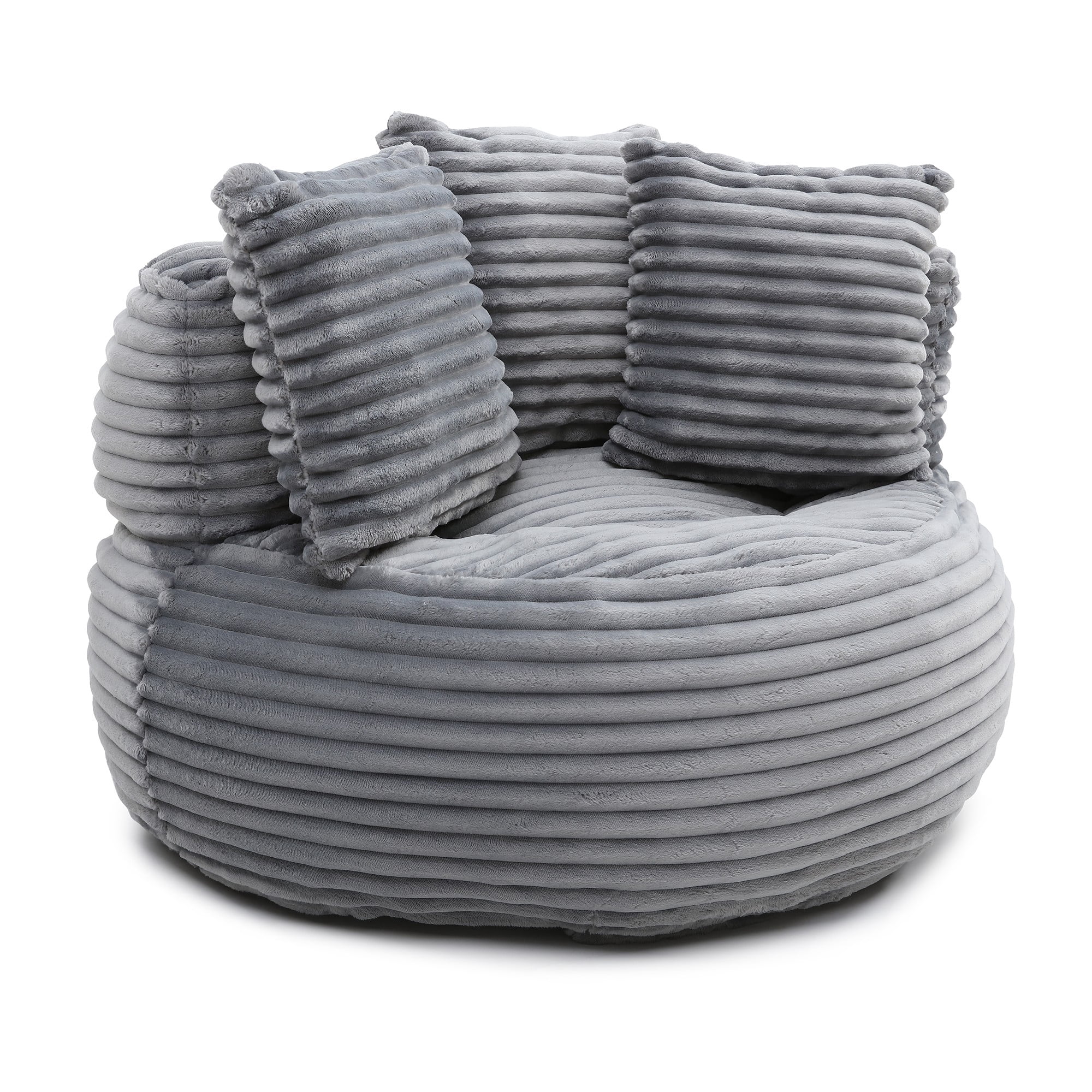 Aukfa 45" Oversized Round Bean Bag Chair, Deep Seat Lounger with 3 Pillows, No Assembly Sofa, Gray