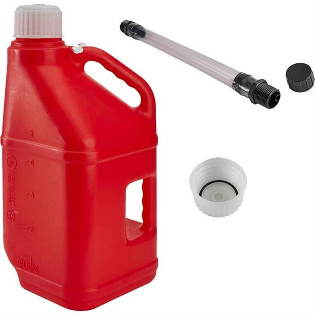 Two Handled 5 Gallon Utility Jug w/ Filler Neck Spout Hose, Red