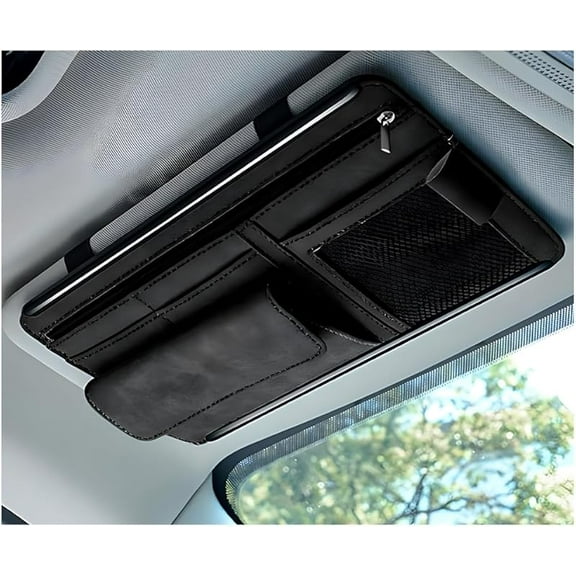 Car Sun Visor Organizer, Soft Leather Surface Eyeglasses Note Card Holder Car Storage Bag, Scratch-Resistant Waterproof Auto Sunshade Organizer Bag, Car Accessories (Gray)