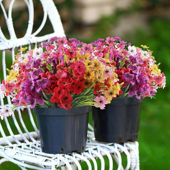 24 Bundles Artificial Flowers for Outdoors, Fake Silk Violet Flowers Faux Plants UV Resistant for Hanging Planters Window Box Front Porch Indoor Outside Decorations (6 Colors Assorted)