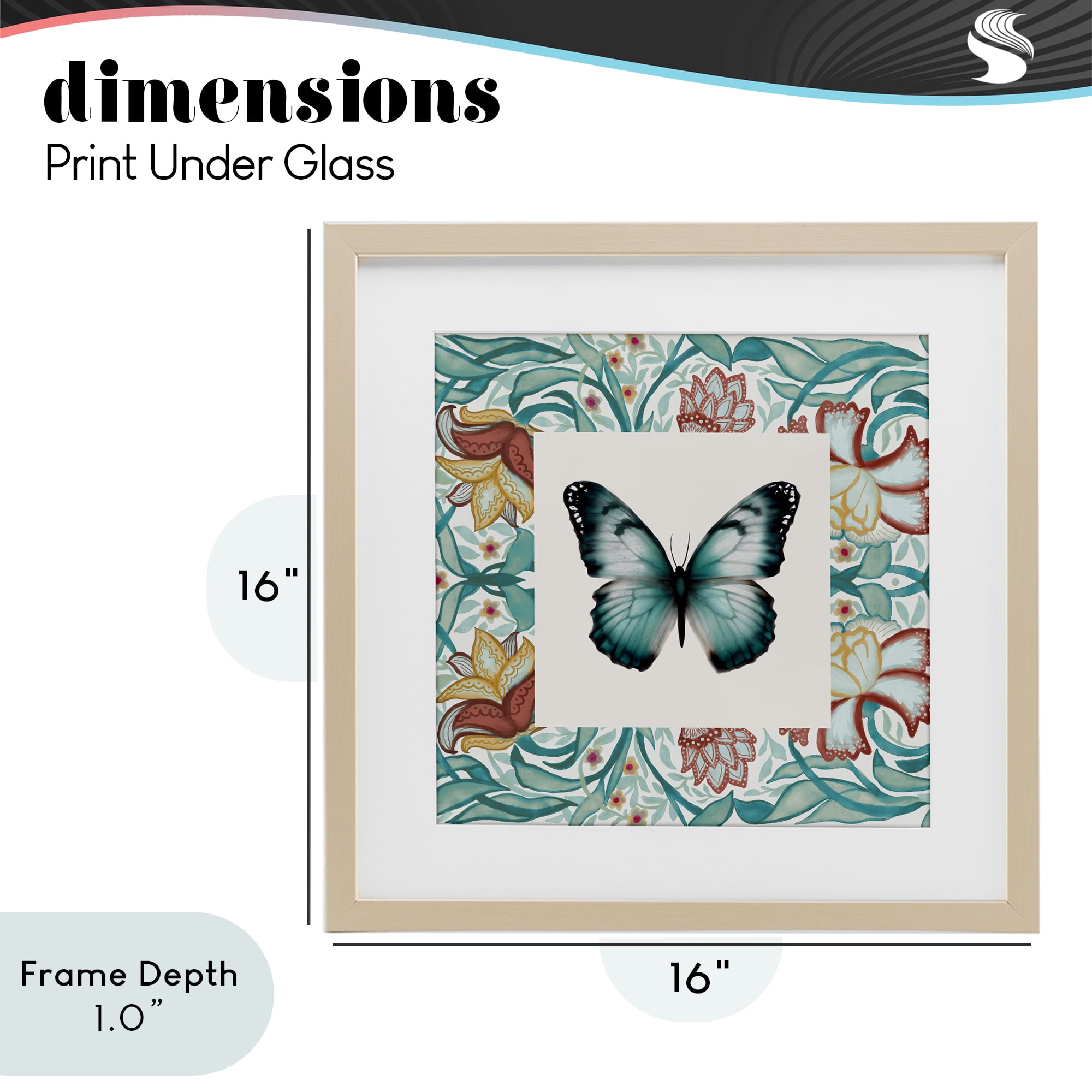Stupell Industries Blue Toned Baroque Butterfly Birch Framed Print Under Glass, design by Elizabeth Medley