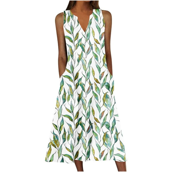Patlollav Womens Summer Casual Dress Gradual Sleeveless V-Neck Long Dresses