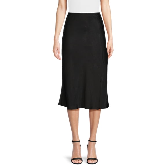 Time and Tru Women's Satin Midi Skirt with Side Slit, Sizes XS-XXXL