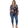 thumbnail image 3 of DARING DIVA Women's Plus Size Floral Long Sleeve Pleated Crew Neck Blouse 4X Black, 3 of 6